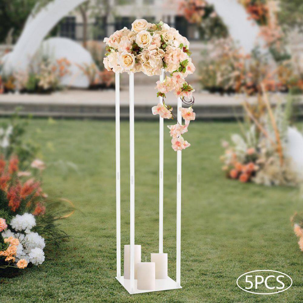 YIYIBYUS 5-Pieces 9.84 in. W x 39.37 in. H Clear Plastic Acrylic Flower Stand Modern Square Wedding Decoration Flower Stand OT-ZJGJ-5339