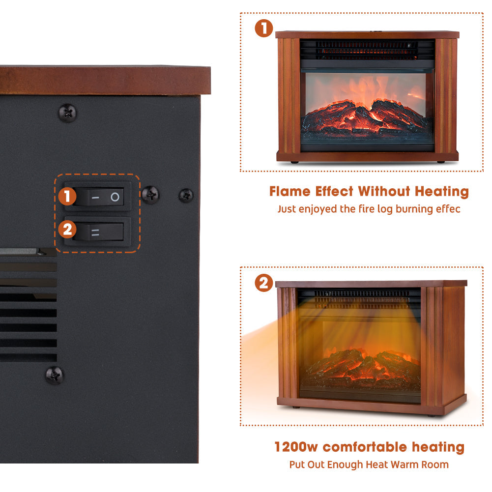 LifePlus Electric Fireplace Freestanding Heater W/3D Flame Stove, Small Space Heater for Desktop Use