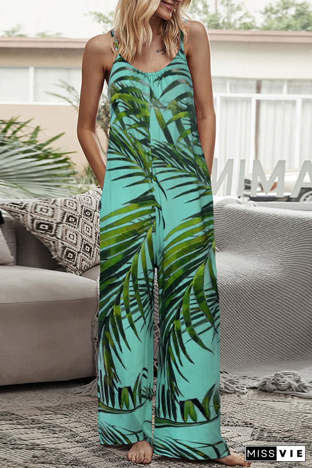 Print Long Pants Loose Jumpsuit Wholesale