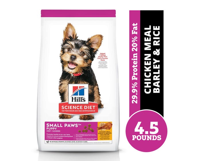 Hills Science Diet Puppy Small Paws Chicken Meal， Barley  Brown Rice Recipe Dry Dog Food， 4.5 lb. Bag