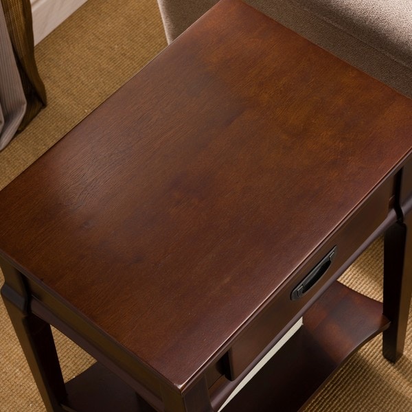 KD Furnishings Chocolate Cherry Wood Side Table with Drawer