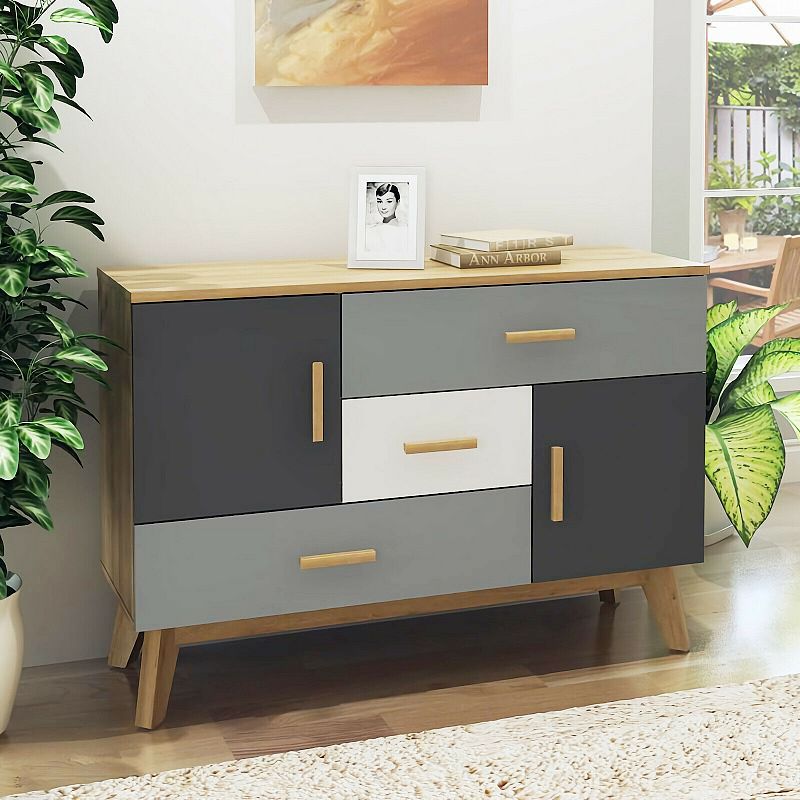 Free-standing Storage Floor Cabinet with 2 Doors and 3 Drawers