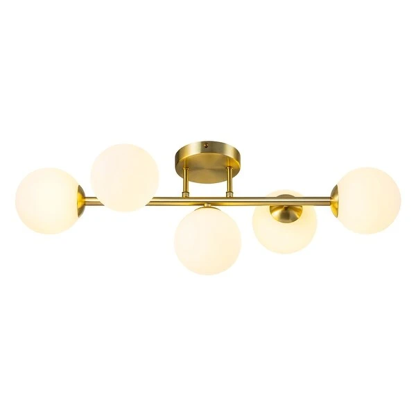 5-Light 27 in. Modern Gold Vanity Light with Frosted Glass Shade - 27 in. W