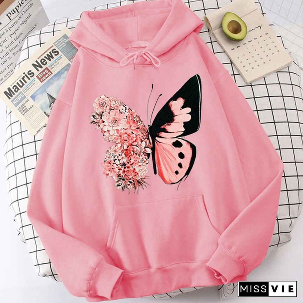 Fashion Funny Butterfly Hoodies For Women Creative Personalized Autumn Winter Sweatshirt Ladies Pullovers