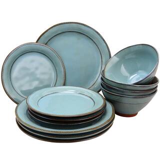 GIBSON elite Terranea 12-Piece CountryCottage Teal Terra Cotta Dinnerware Set (Service for 6) 985104993M