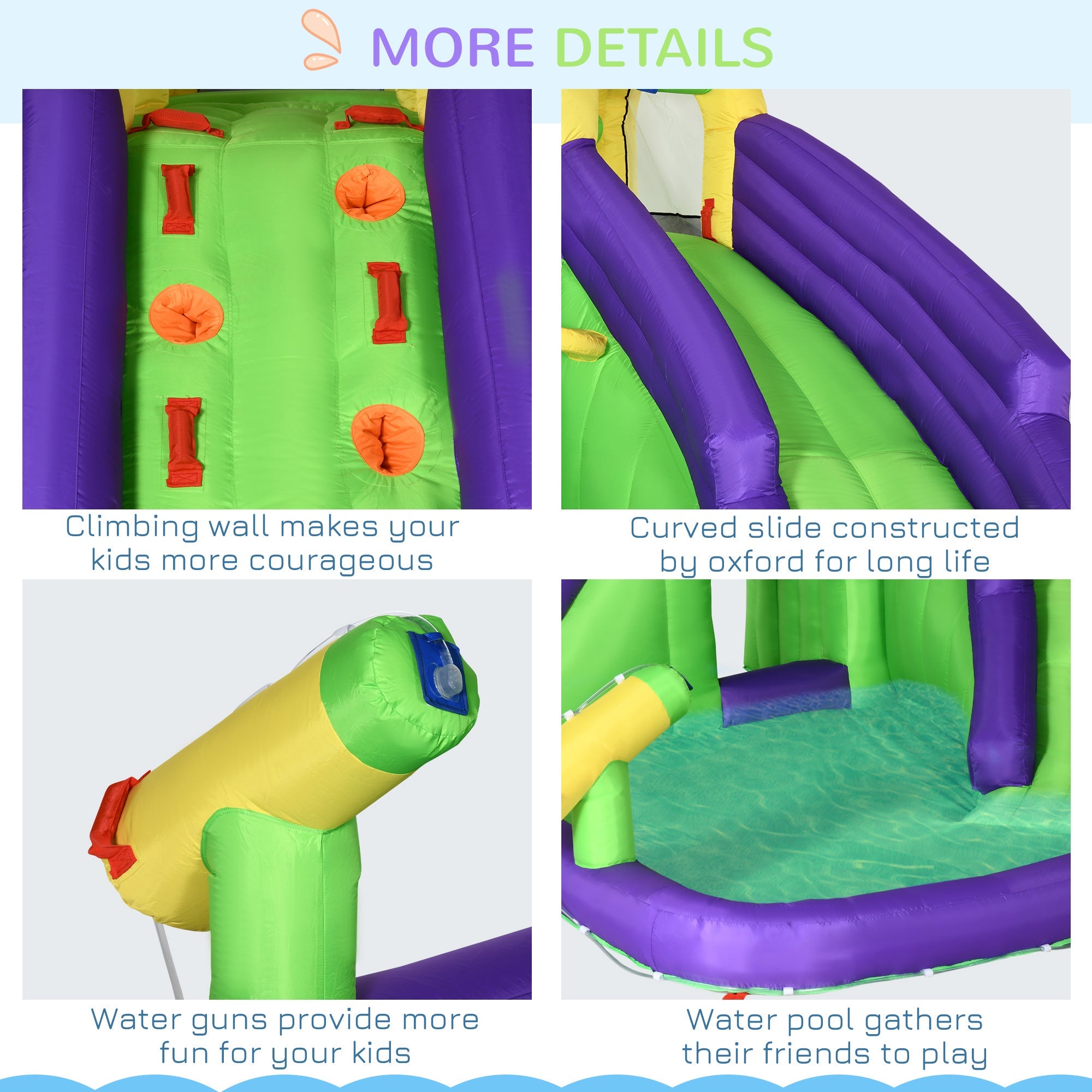 Outsunny 5-in-1 Inflatable Water Slide, Kids Castle Bounce House with Slide, Basket, Pool, Water Cannon, Climbing Wall Includes Carry Bag, Repair Patches, 680W Air Blower