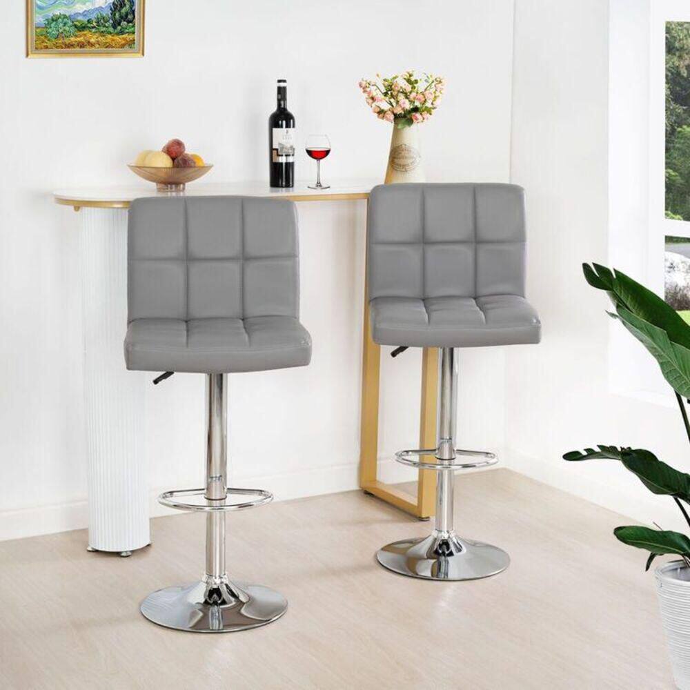 HOMESTOCK Set of 2 Bar Stools Adjustable Swivel Bar Chair Leather Counter Stools Bar Chairs Stool for Kitchen Counter Gray 85430W