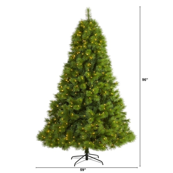 8' Green Scotch Pine Christmas Tree with 600 Clear LED Lights