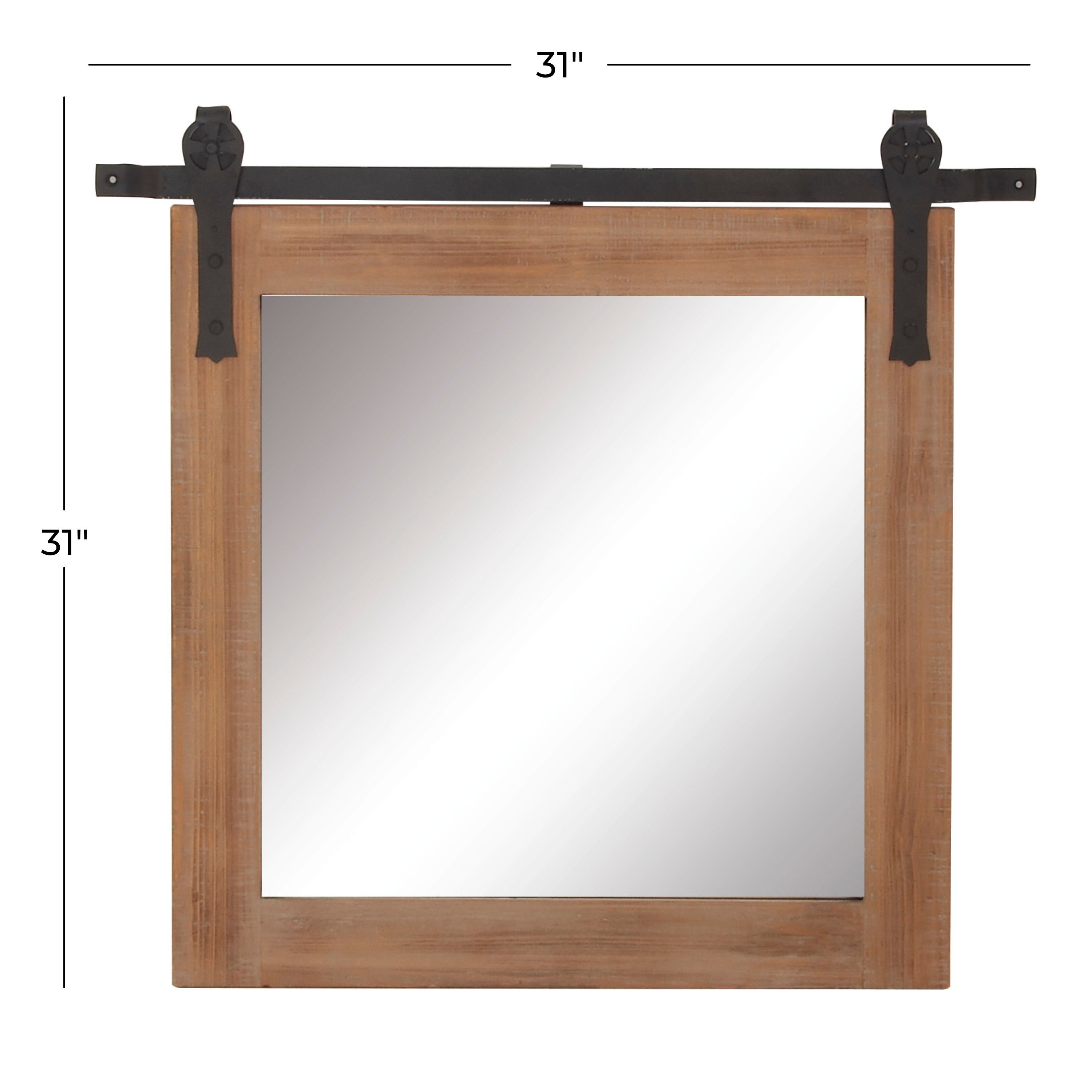 Brown Industrial Wood Wall Mirror 31 x 31