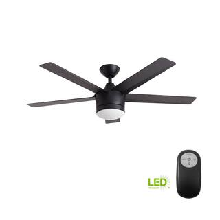 Home Decorators Collection Merwry 52 in. Integrated LED Indoor Matte Black Ceiling Fan with Light Kit and Remote Control SW1422MBK