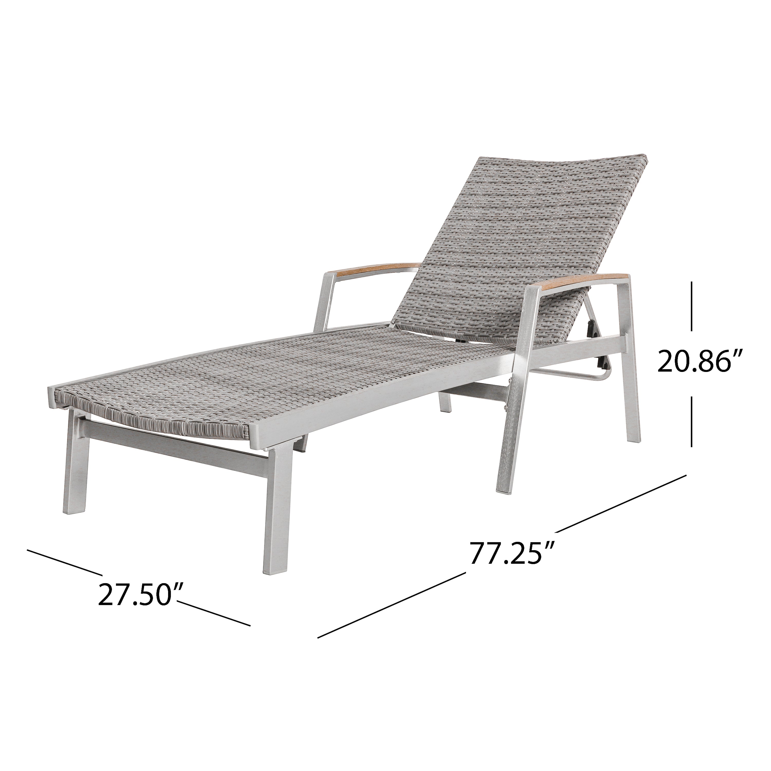 Joy Outdoor Wicker and Aluminum Chaise Lounge, Gray Finish