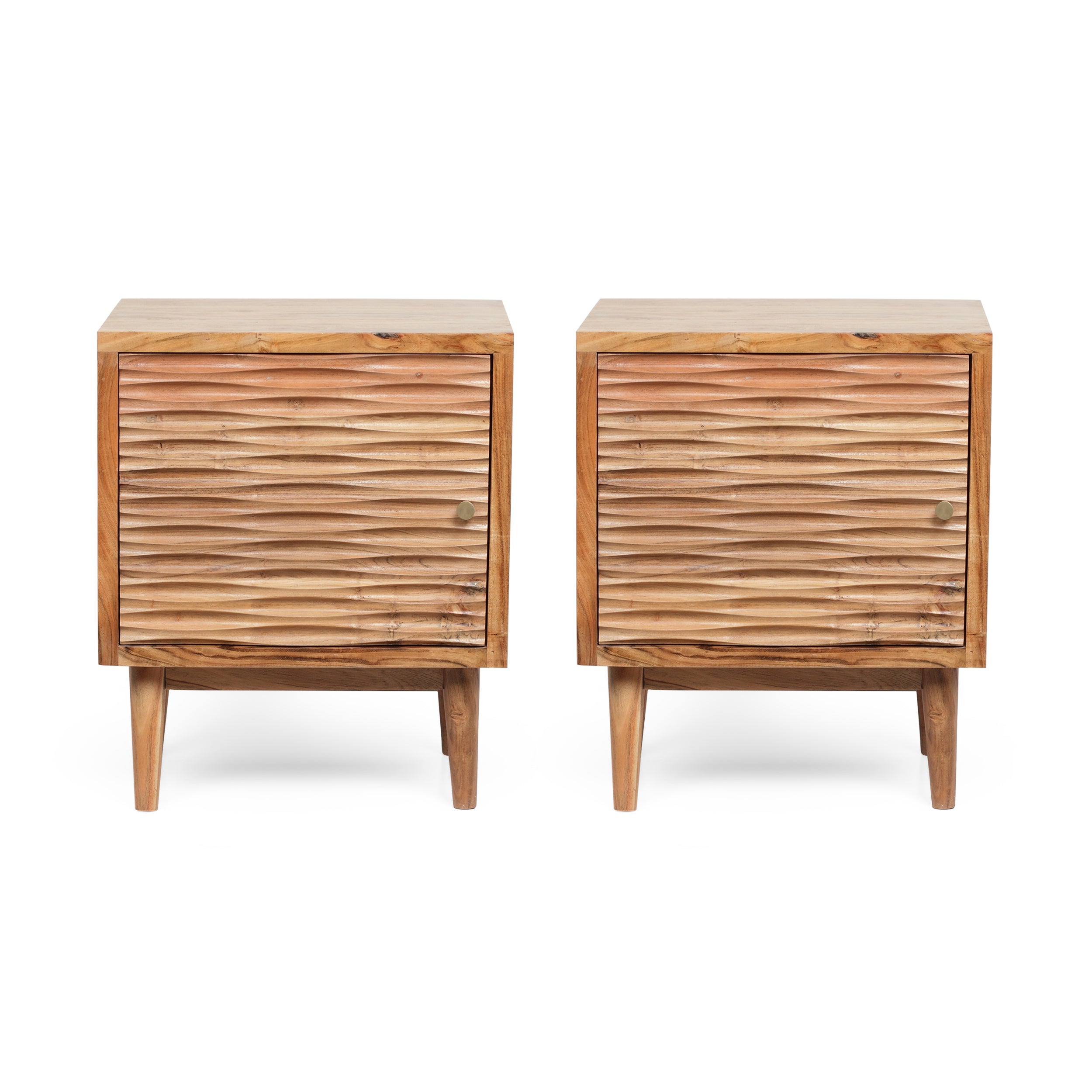 Luttrell Handcrafted Boho Acacia Wood Nightstands, Set of 2, Natural