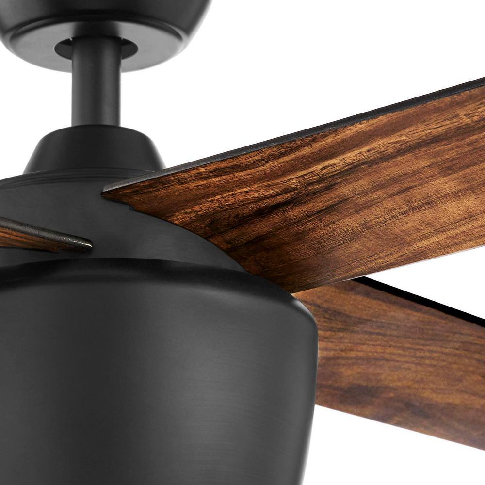 Hampton Bay Havenstone 52 in. Integrated LED Indoor Matte Black Ceiling Fan with Light and Remote Control YG763-MBK