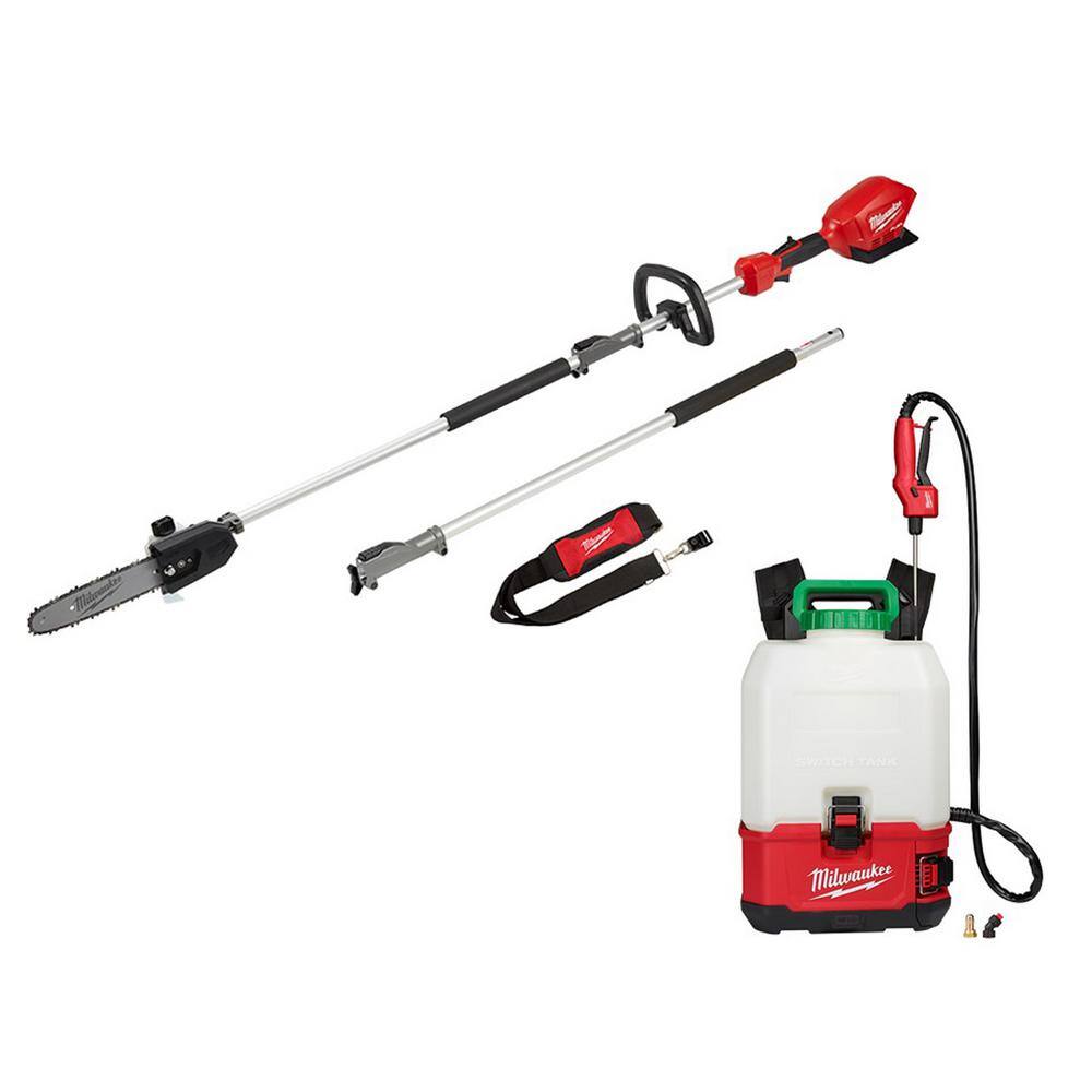 MW M18 FUEL 10 in. 18V Lithium-Ion Brushless Electric Cordless Pole Saw  M18 4 Gal. Switch Tank Backpack Pesticide Sprayer 2825-20PS-2820-20PS