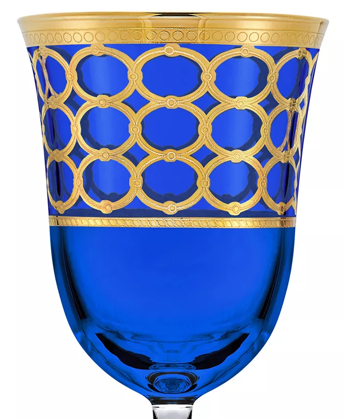 Lorren Home Trends Cobalt Blue White Wine Goblet with Gold-Tone Rings Set of 4