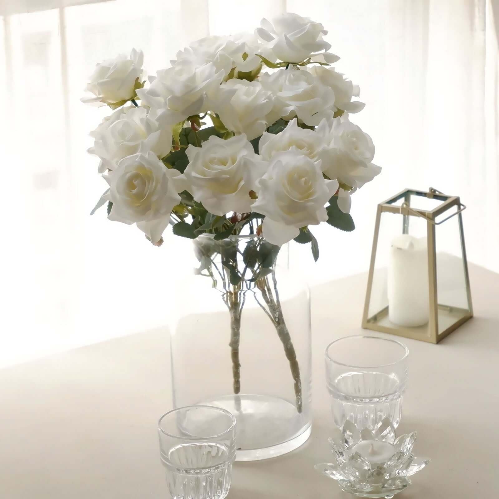 2 Bouquets Ivory Real Touch Artificial Silk Rose Flower Bushes 17