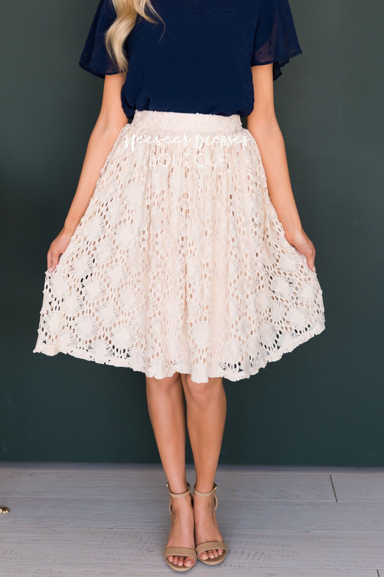 Cream Textured Aline Skirt