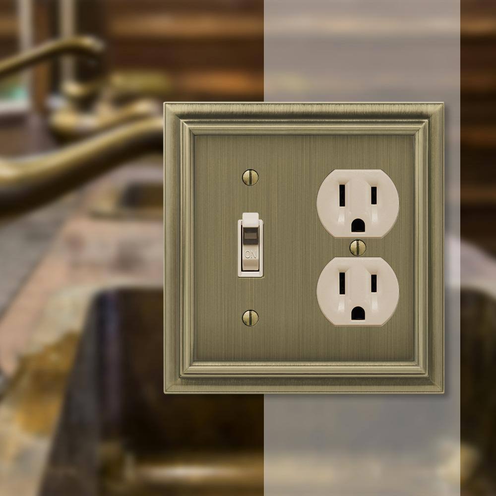 AMERELLE Continental 2 Gang 1-Toggle and 1-Duplex Metal Wall Plate - Brushed Brass 94TDBB