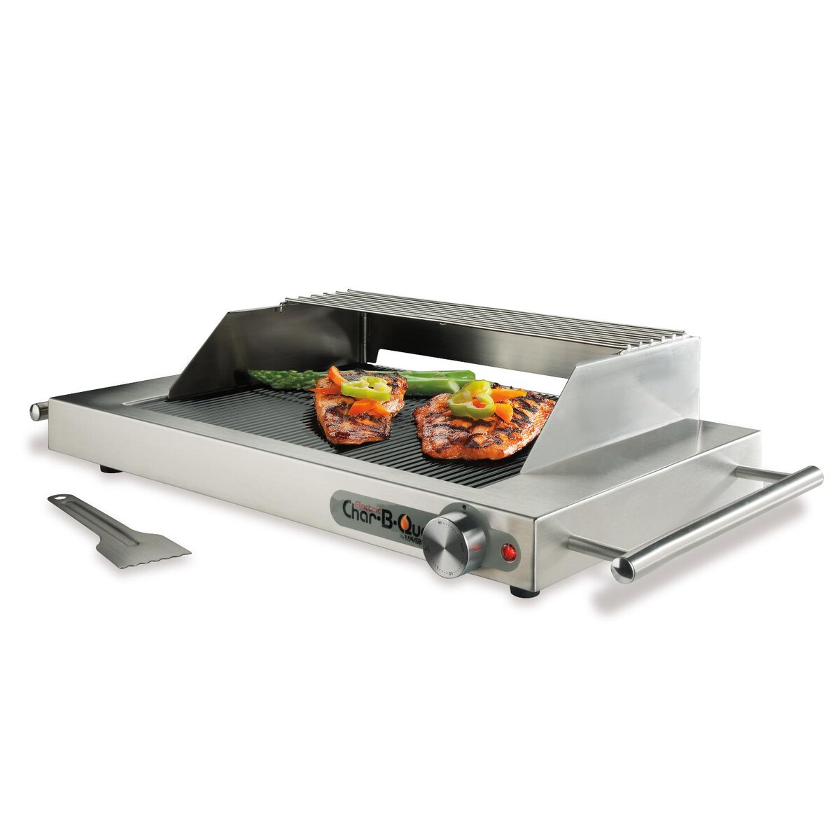 Maverick Char B Que E-50S Ribbed Glass 1500 Watt Electric Grill With Windscreen and Warmer Rack