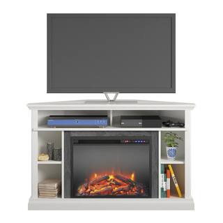 Ameriwood Home Parlor 47.625 in. Electric Corner Fireplace TV Stand in White HD68947