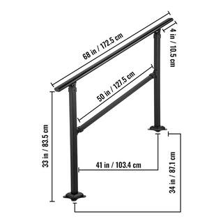 VEVOR Outdoor Stair Railing Fits for 3 to 4 Steps Transitional Wrought Iron Handrail Adjustable Exterior Stair Railing AQFSYCGTYSW36AQYRV0