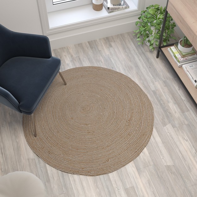 Emma And Oliver Round Braided Design Natural Jute And Polyester Blend Indoor Area Rug 4 Foot