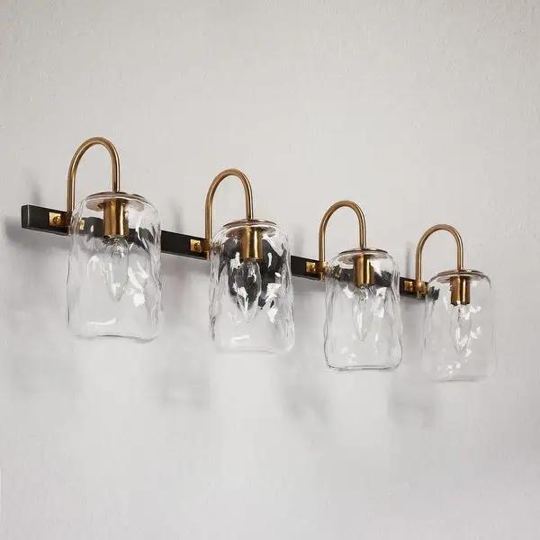 Mid-century Modern Gold 4-Light Bathroom Vanity Light Unique Glass Wall Sconces - L24