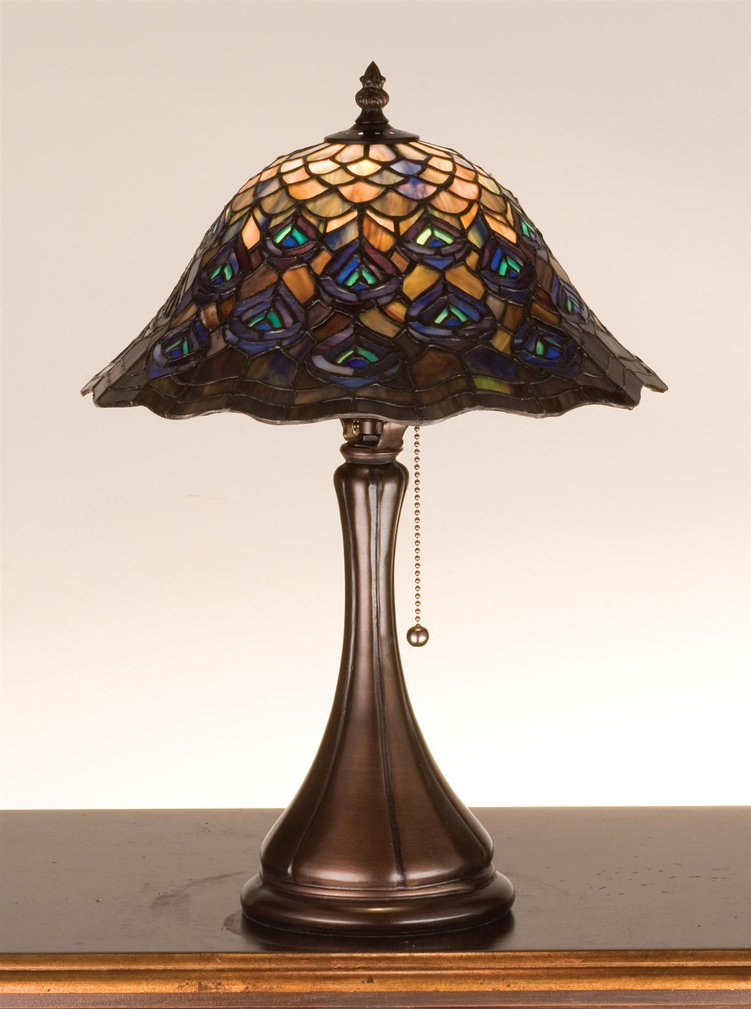 Meyda Tiffany 28568 Stained Glass / Tiffany Accent Table Lamp From The Peacock Feather