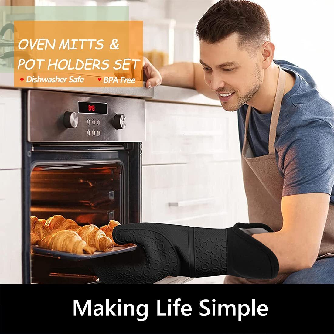 Silicone Oven Mitts and Pot Holders Set