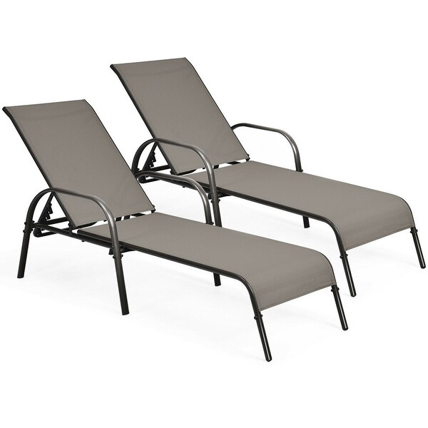 2 Pcs Outdoor Patio Lounge Chair Chaise Fabric with Adjustable Reclining Armrest - 75.5