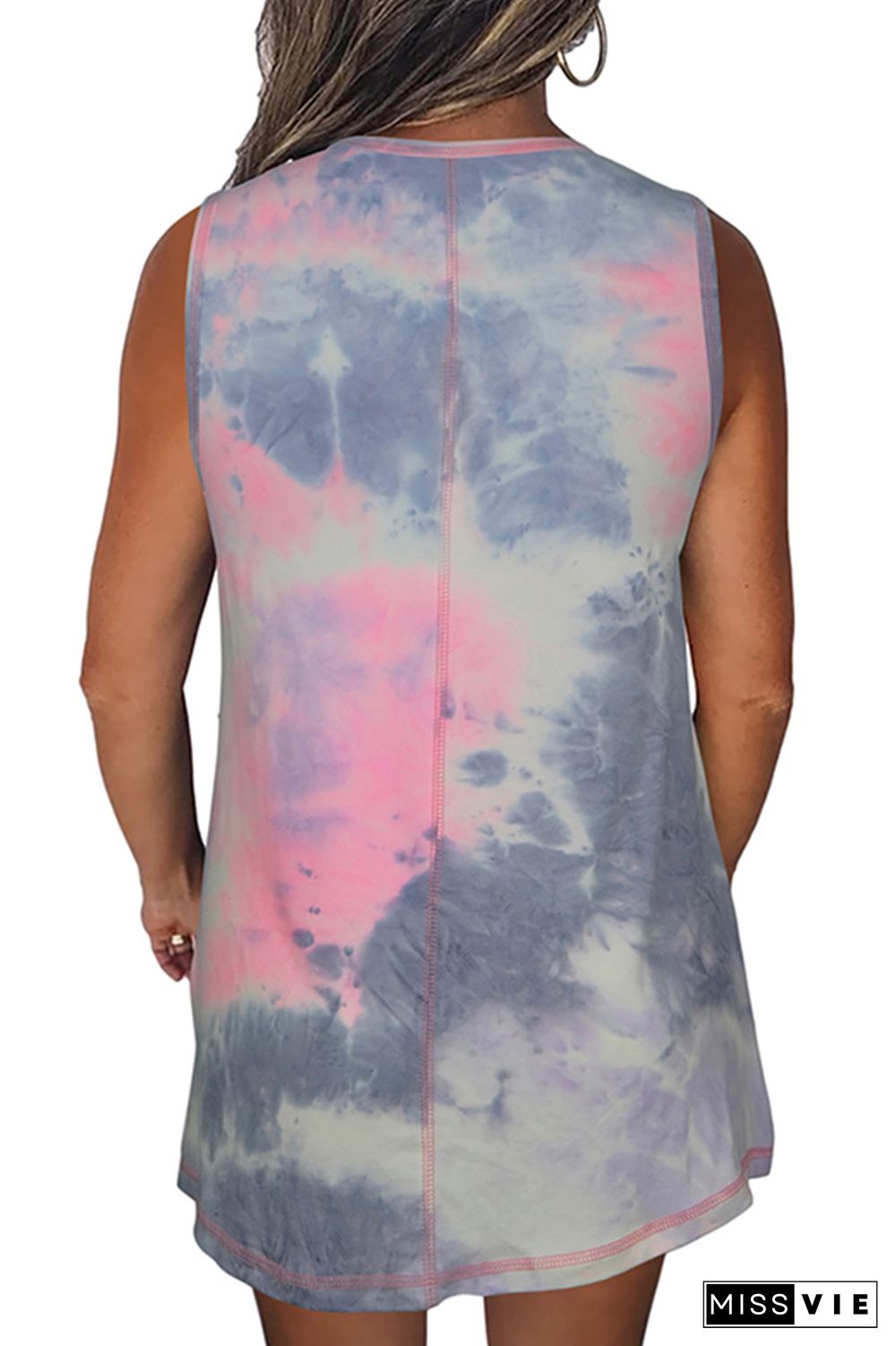 Pink Tie-Dye Round Collar Tank Top