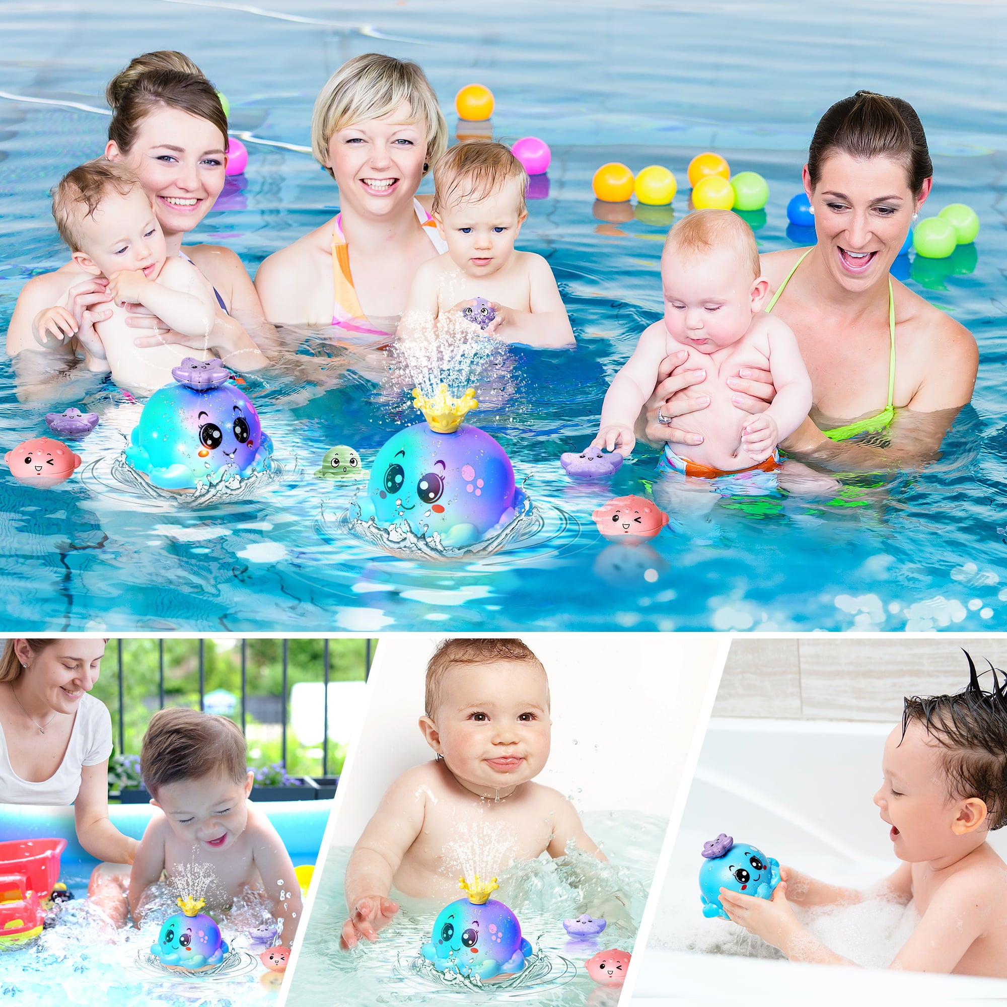 Hot Bee Octopus Baby Bath Toy for Kids， 4 Water Spray Modes Light-up Flashing Bathtub Toys for Toddler Boys Girls