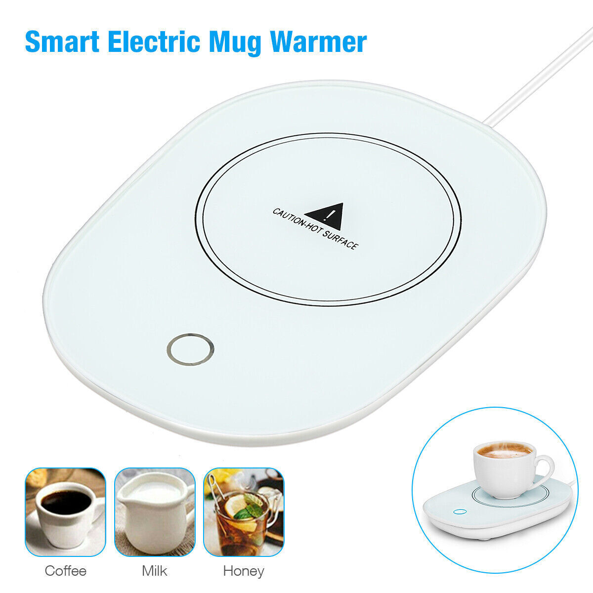 BEYGO Electric Coffee Mug Warmer for Office Home Use，Cup Warmer Plate for Coffee，Milk，Water (White)