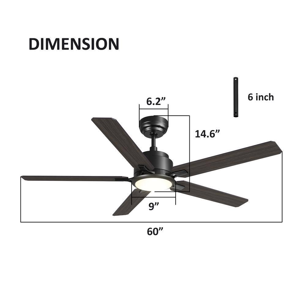 CARRO Essex 60 in Dimmable LED IndoorOutdoor Black Smart Ceiling Fan with Light and Remote Works with AlexaGoogle Home