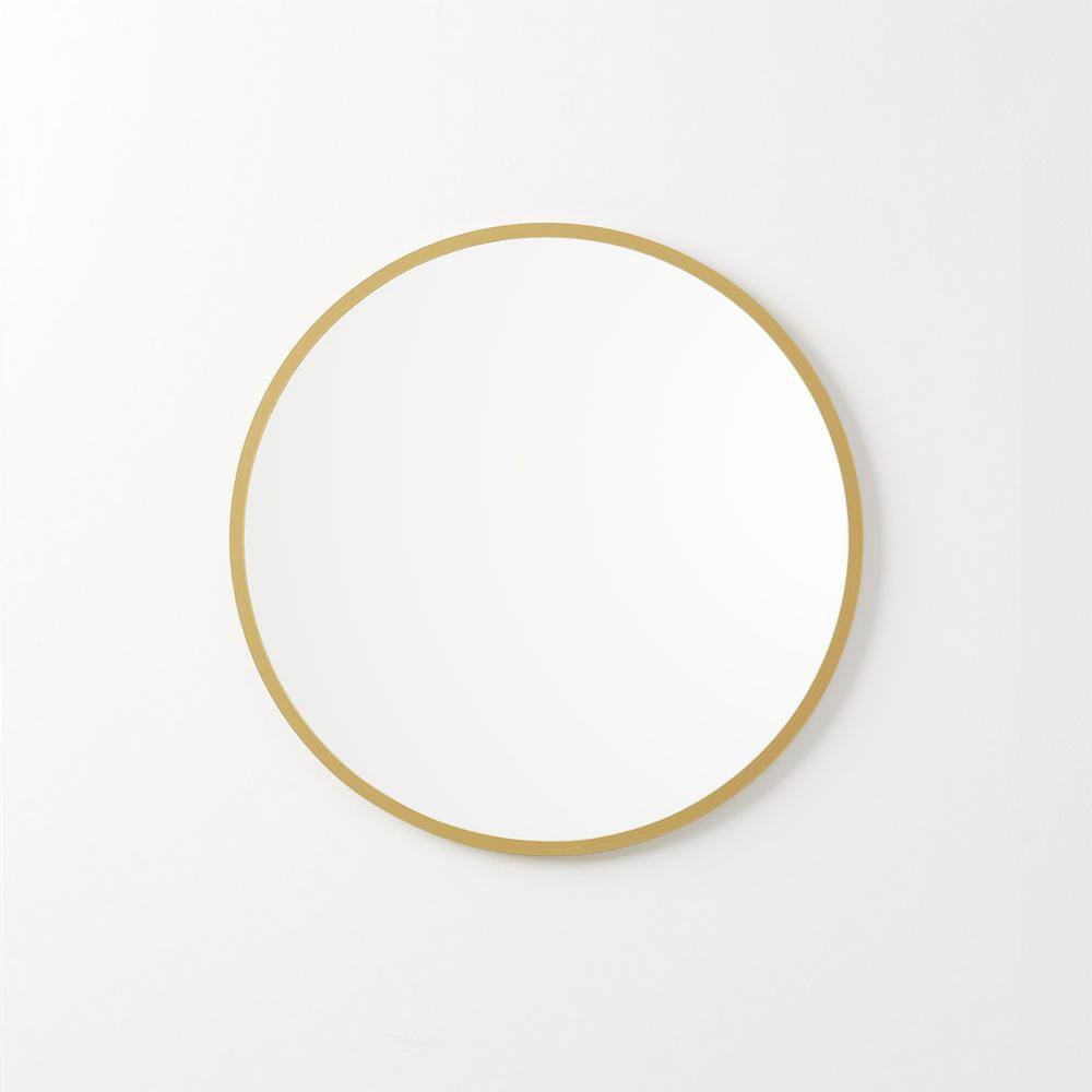 better bevel 30 in. W x 30 in. H Rubber Framed Round Bathroom Vanity Mirror in Matte Gold 19015