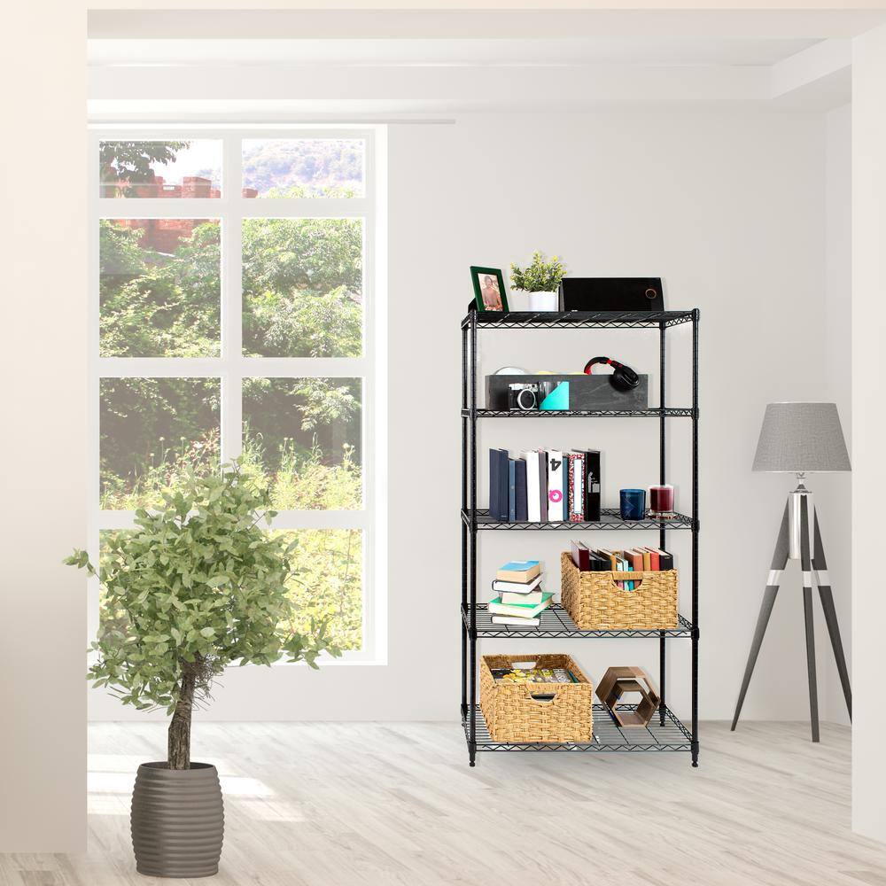 Seville Classics Black 5-Tier Steel Wire Garage Storage Shelving Unit (30 in. W x 60 in. H x 14 in. D) WEB675