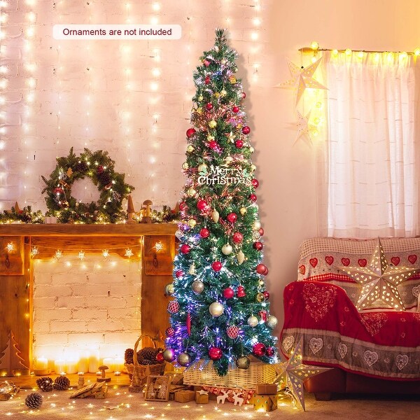 5/6/7/8 FT PreLit Artificial Xmas Tree with Colorful Fiber Optics