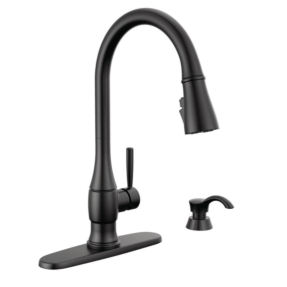 Delta Hazelwood Single-Handle Pull Down Sprayer Kitchen Faucet with ShieldSpray Technology in Matte Black 19831Z-BLSD-DST