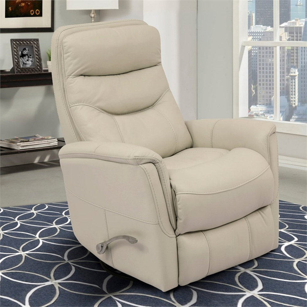 Bowery Hill Leather Manual Swivel Glider Recliner in Ivory Finish   Contemporary   Recliner Chairs   by Homesquare  Houzz