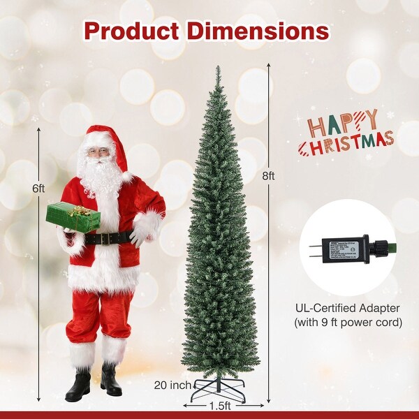 Gymax 5/6/7/8/9 ft PreLit Artificial Christmas Tree Slim Pencil Xmas