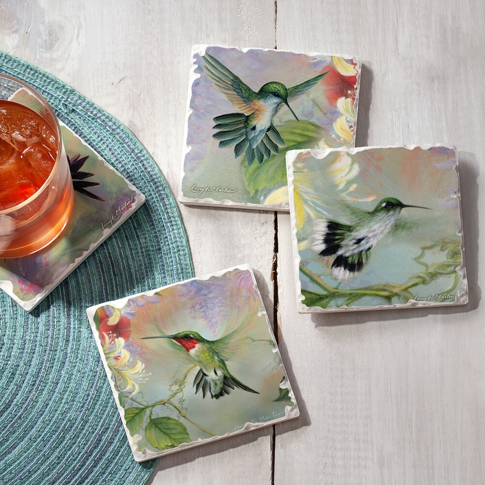 Counterart Absorbent Stone Coaster  Nature's Gift Of Feathers  Set of 4   4.02x4.06