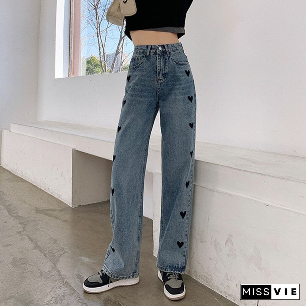 Woman Jeans High Waist Clothes Wide Leg Denim Clothing Blue Streetwear Vintage Quality Fashion Harajuku Straight Pants