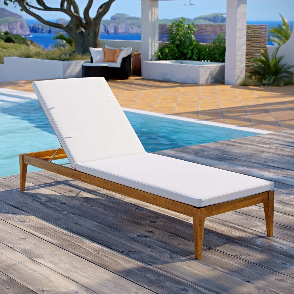 Modern Outdoor Patio Furniture Lounge Side Armchair Chair  Wood  Natural White   Transitional   Outdoor Chaise Lounges   by House Bound  Houzz