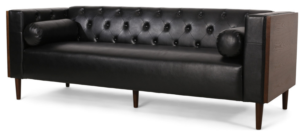 Lance Tufted Deep Seated Sofa With Accent Pillows   Midcentury   Sofas   by GDFStudio  Houzz