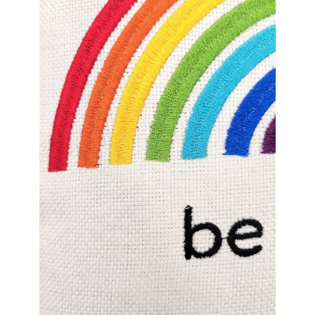 x27 be Proud x27 Rainbow Pride Embroidered Square Throw Pillow Edie home