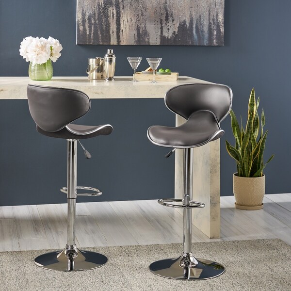 Carlota Adjustable Height 24-32 Faux Leather Swivel Barstool (Set of 2) by Christopher Knight Home