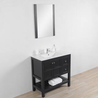 Manhattan 36 in. W x 18 in. D Bath Vanity in Black with Ceramic Vanity Top in White with White Basin and Mirror MH-36-C-MB-BL