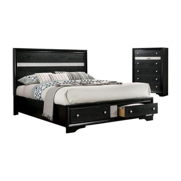 Furniture of America Manzini Black 2-piece Bed and Chest Set - - 30374676