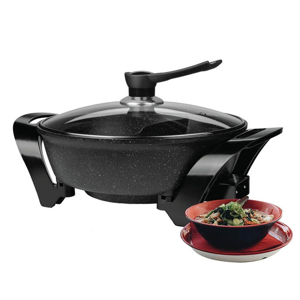 Brentwood 6 Qt. Black Electric Shabu Shabu Pot with Divider 985115738M