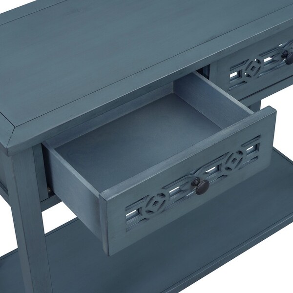 Classic Console Table with Hollow-out Decoration Drawers and Shelf